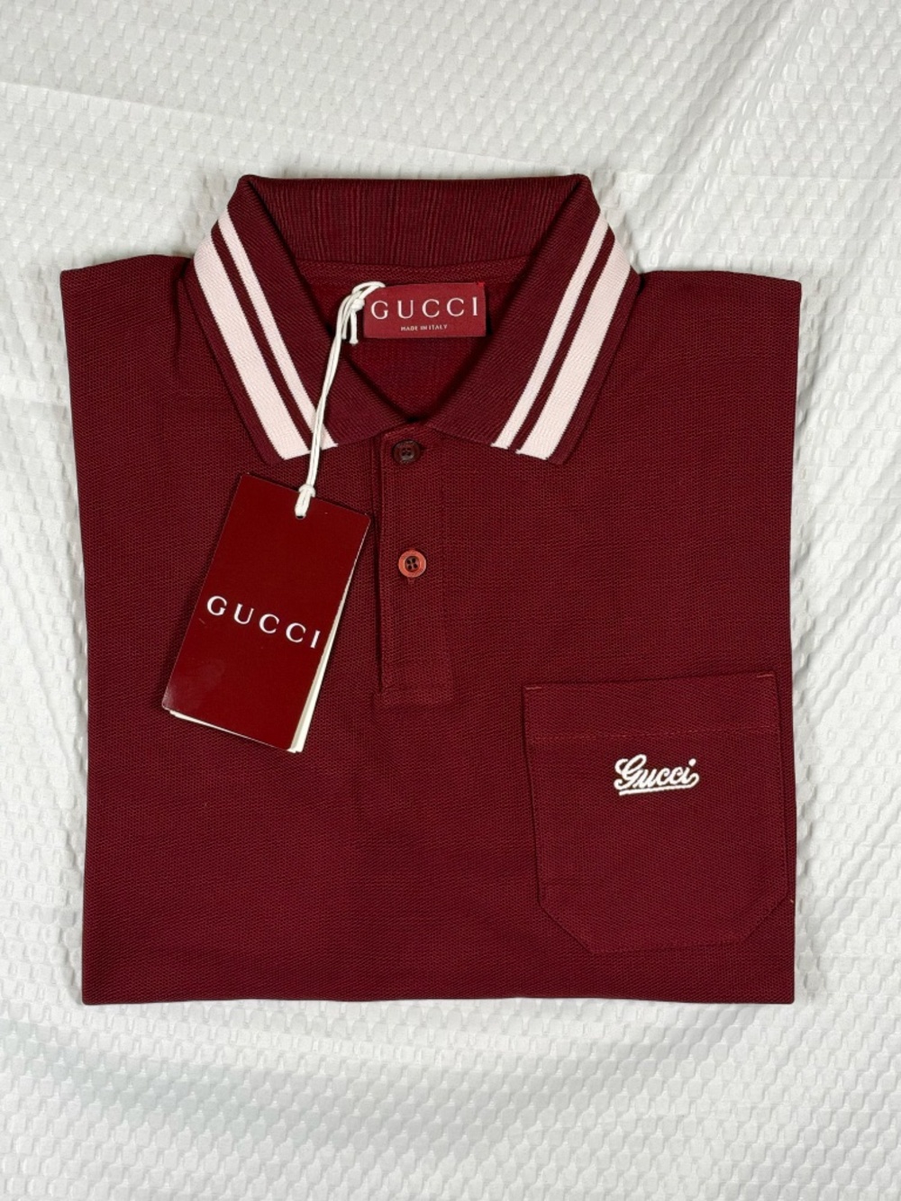 GUCCI MEN'S BURGUNDY POLO SHIRT SIZE MEDIUM REGULAR FIT CHEST POCKET LIKE NEW